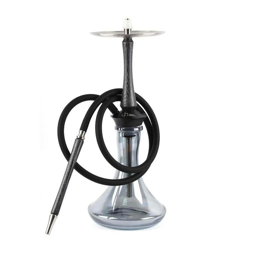 The minimalist Union Sleek hookah featuring a slim black wood-style stem and matching hose, perfect for modern setups.