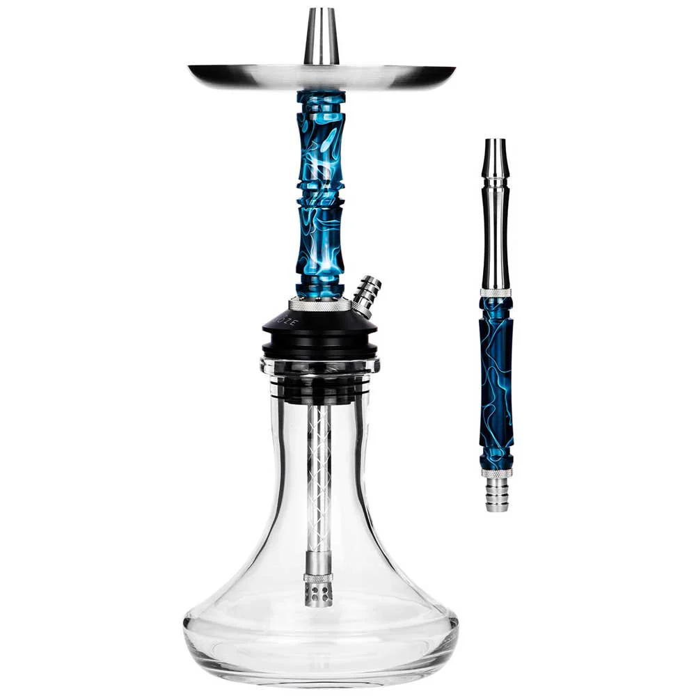 Moze Breeze Two showing off its cool blue resin stem and matching handle, easily one of the best hookah pipe choices for a compact and modern setup.