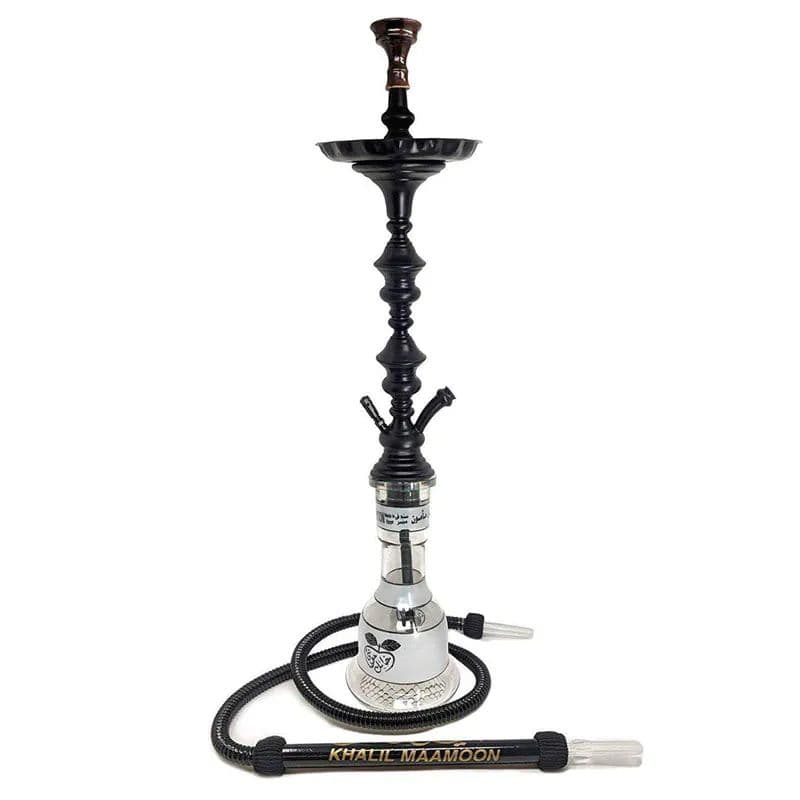 Classic black Khalil Mamoon shisha, a solid pick for the best hookah pipe if you prefer authentic, traditional Egyptian smoking sessions.
