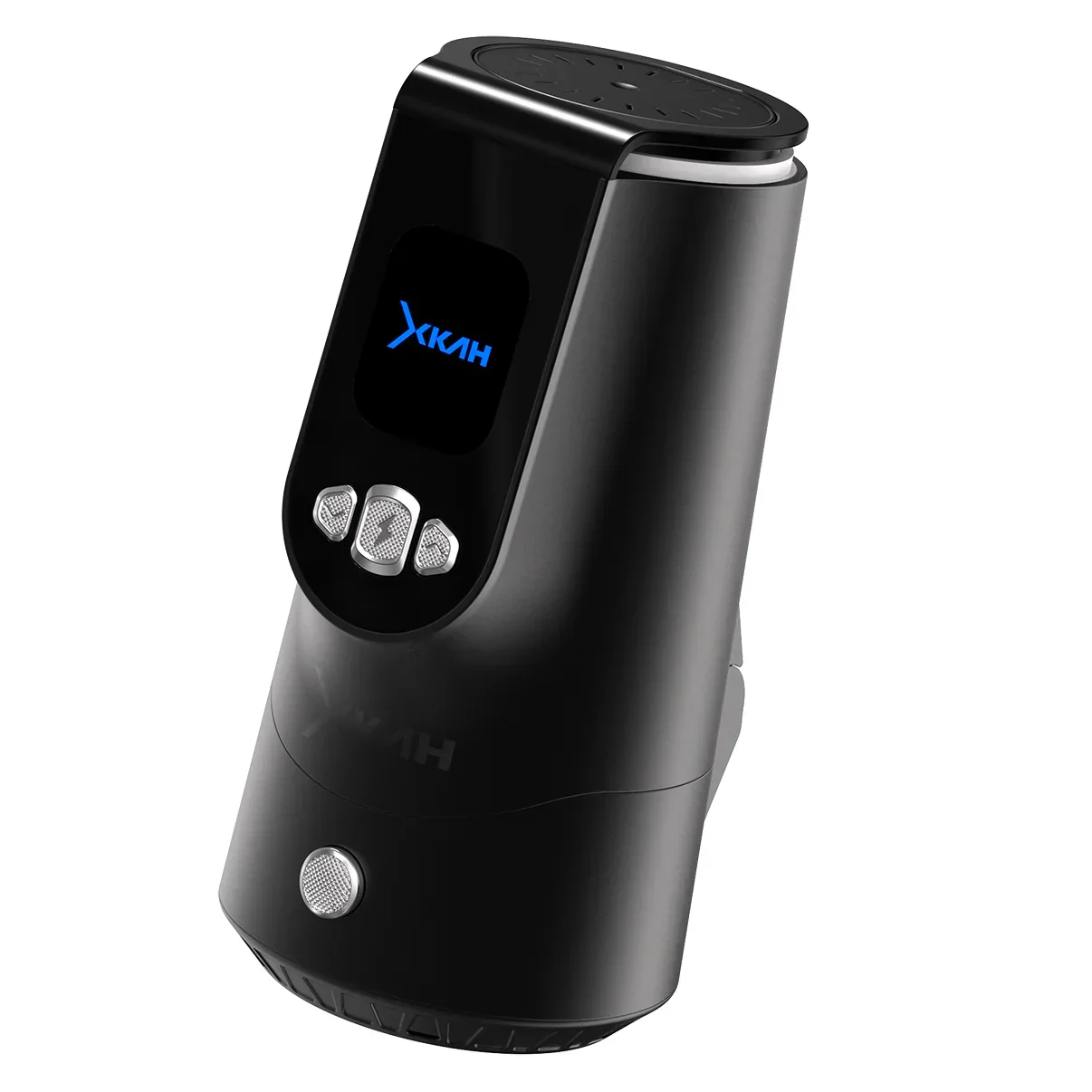 The XKAH Pro electric hookah device in sleek black, showing off its smart digital display and easy-to-use control buttons.