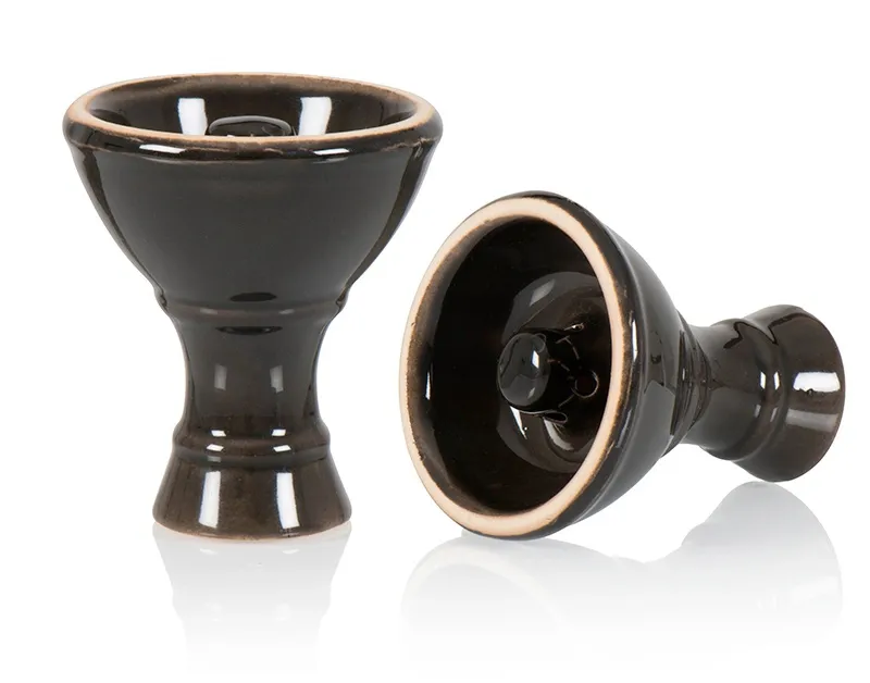 A sleek, dark-glazed Vortex bowl showing off its raised center spike and side holes. If you want to prevent juice drainage, this is one of the best hookah bowl types for a clean session with great airflow!